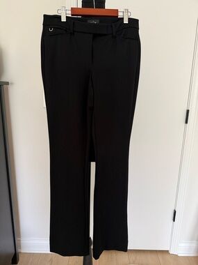 White House Black Market Black Boot-Cut Dress Pants with Belt Detail